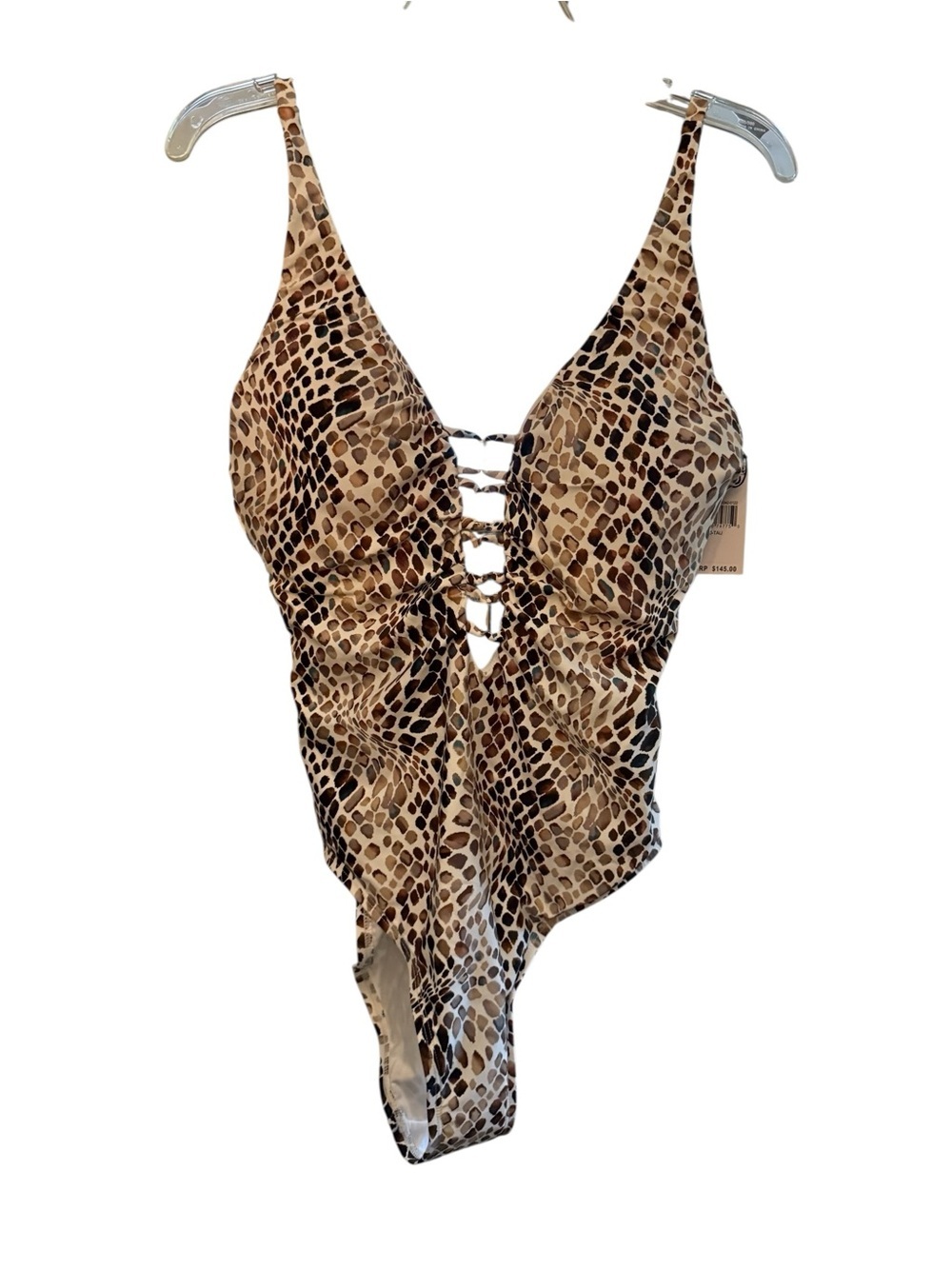 La Blanca Taupe Animal Print One Piece 10 Swimsuit NWT Resortwear Euro Summer - Picture 2 of 7
